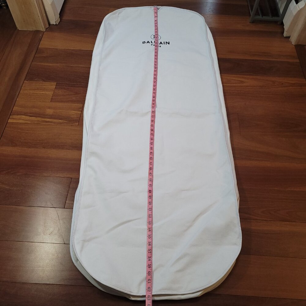 Balmain Garment Bag Gown White Black Logo Gold Tone Exposed Zipper 62.5 x 23 in - Picture 11 of 13